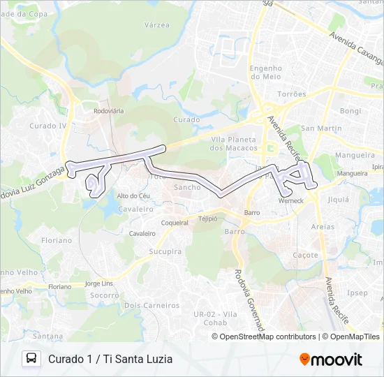 320 CURADO 1  / TI SANTA LUZIA Bus Line Map