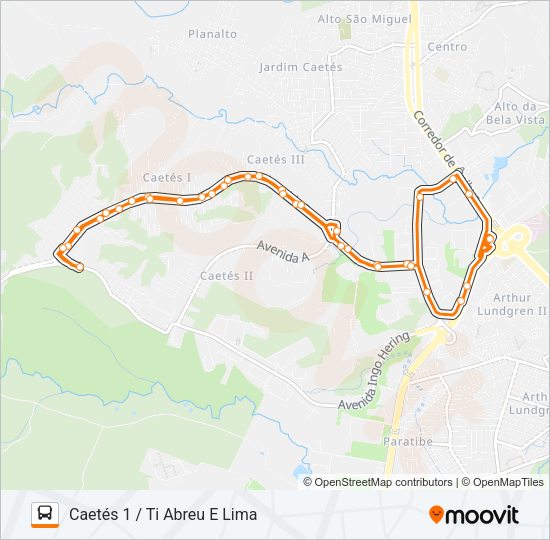 1912 CAETÉS 1 / TI ABREU E LIMA Bus Line Map
