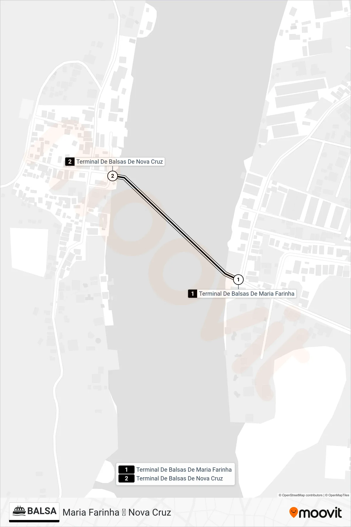 BALSA ferry Line (Maria Farinha ➡ Nova Cruz) route and stops on a map