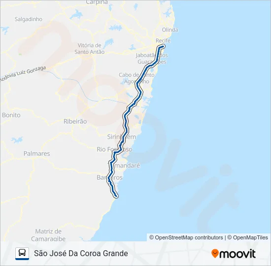 RECIFE - SÃO JOSÉ DA COROA GRANDE Bus Line Map