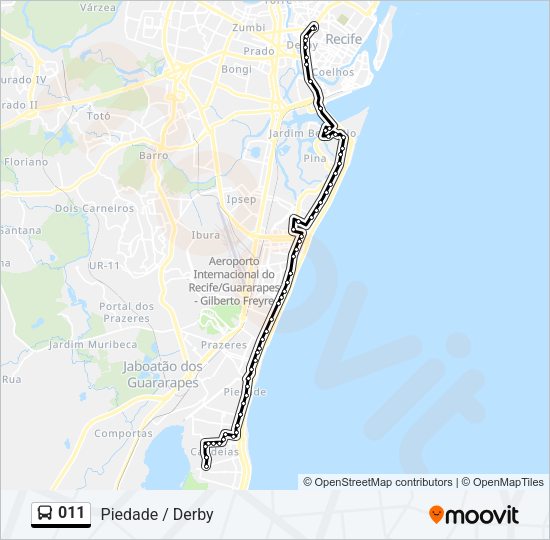 Mapa da linha 011 de ônibus