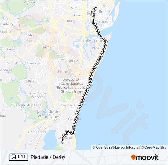 Mapa da linha 011 de ônibus
