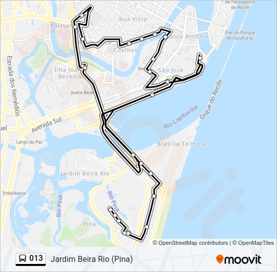 Mapa da linha 013 de ônibus