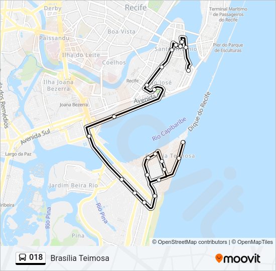 Mapa da linha 018 de ônibus