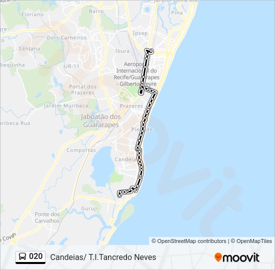 Mapa da linha 020 de ônibus