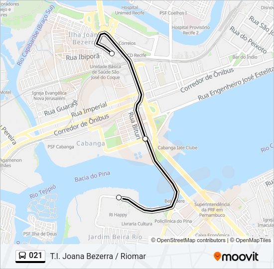 Mapa da linha 021 de ônibus