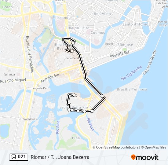 Mapa da linha 021 de ônibus