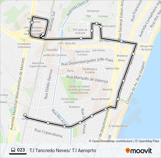 Mapa da linha 023 de ônibus