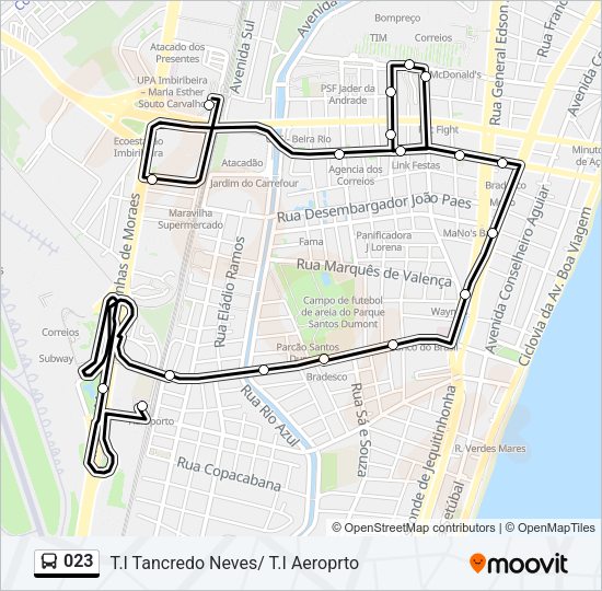 Mapa da linha 023 de ônibus