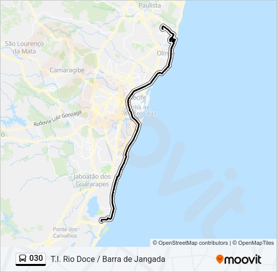 Mapa da linha 030 de ônibus