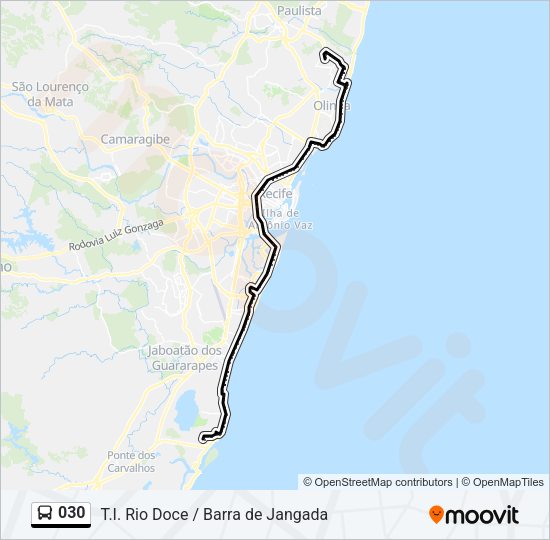 Mapa da linha 030 de ônibus