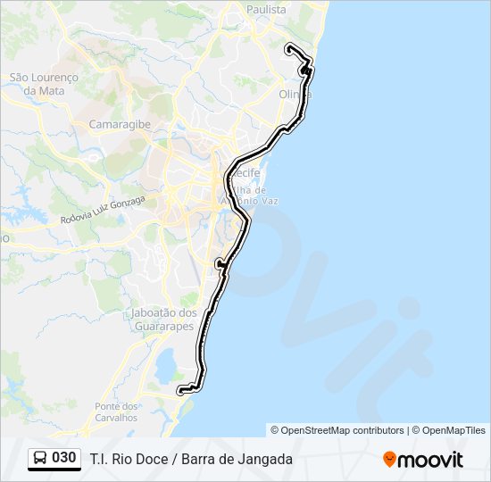 Mapa da linha 030 de ônibus