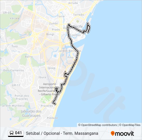 Mapa da linha 041 de ônibus