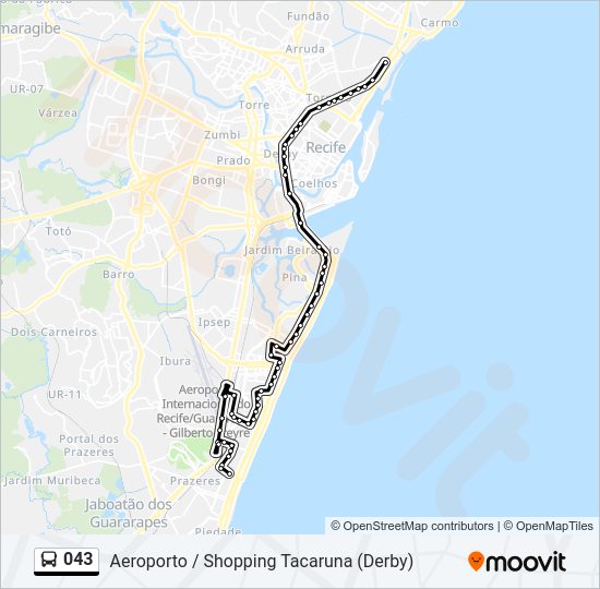 Mapa da linha 043 de ônibus