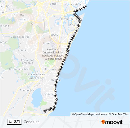 Mapa da linha 071 de ônibus