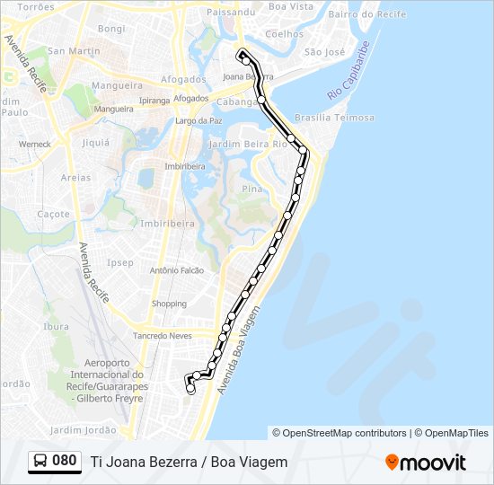 Mapa da linha 080 de ônibus