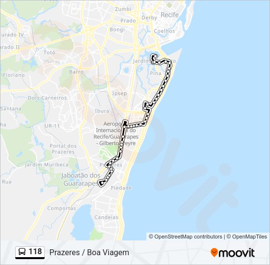 Mapa da linha 118 de ônibus