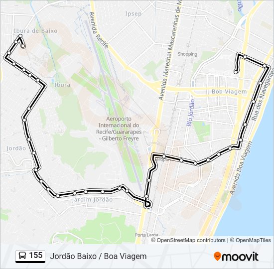 Mapa da linha 155 de ônibus