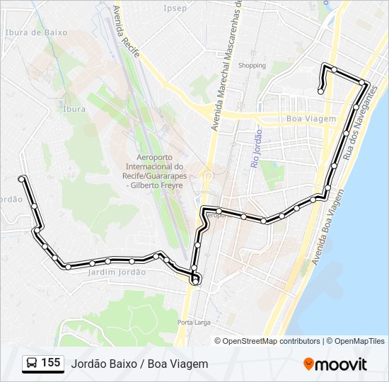Mapa da linha 155 de ônibus