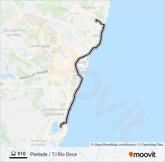 Mapa da linha 910 de ônibus