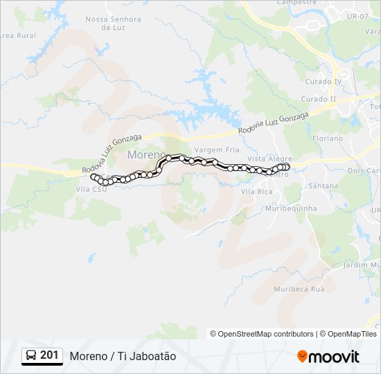 Mapa da linha 201 de ônibus