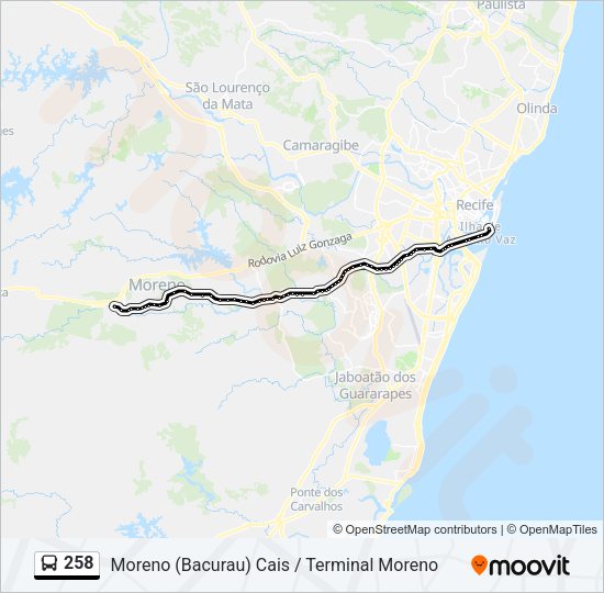 Mapa da linha 258 de ônibus
