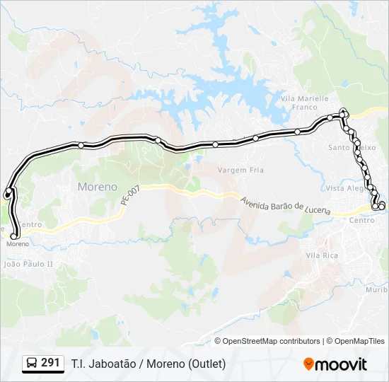 Mapa da linha 291 de ônibus
