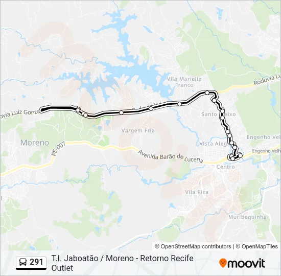 Mapa da linha 291 de ônibus
