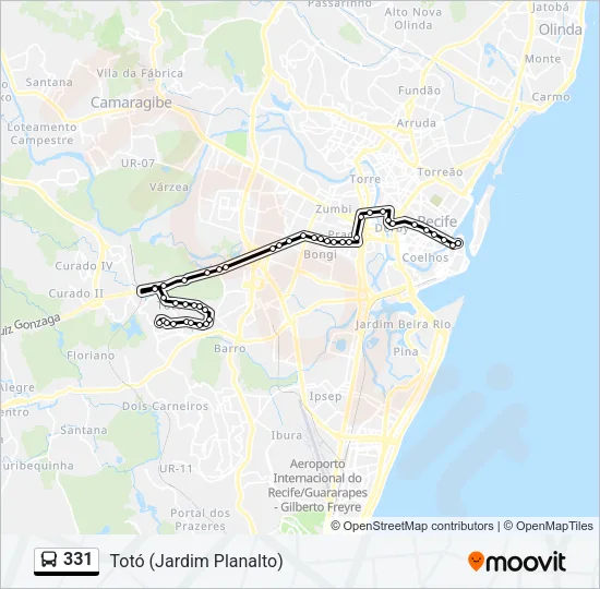 Mapa da linha 331 de ônibus