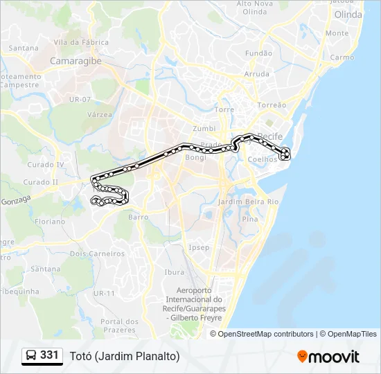 Mapa da linha 331 de ônibus