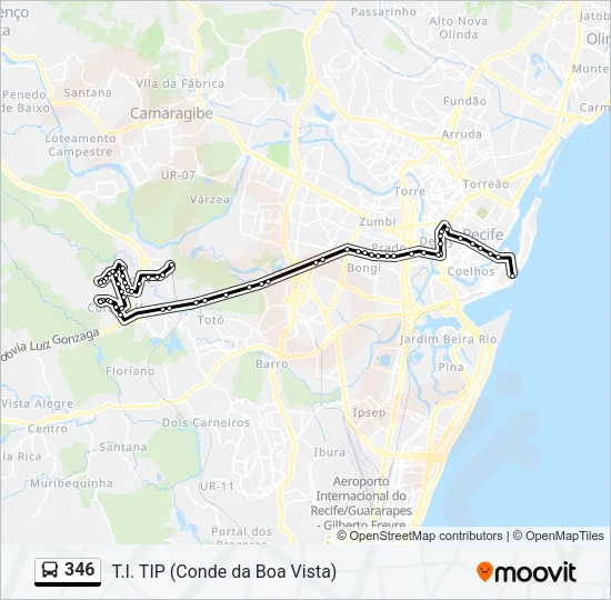 Mapa da linha 346 de ônibus