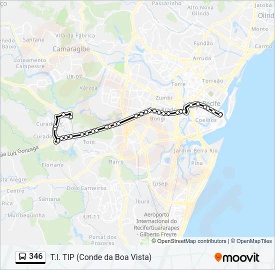 Mapa da linha 346 de ônibus