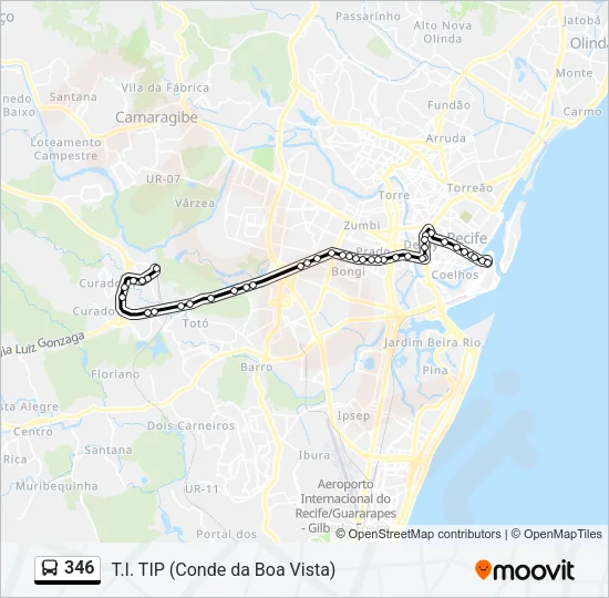 Mapa da linha 346 de ônibus