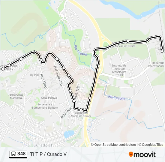 Mapa da linha 348 de ônibus