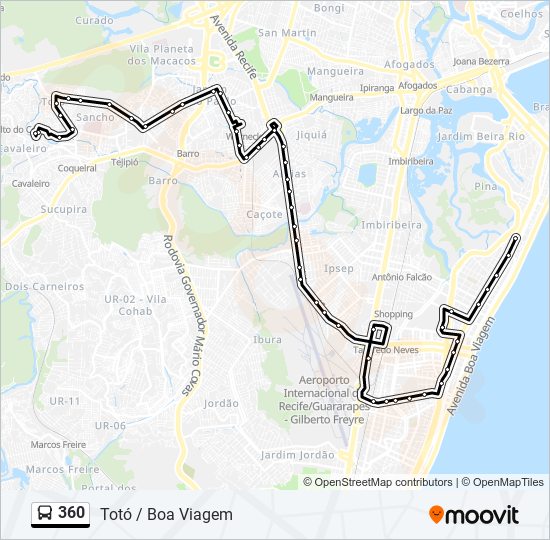 Mapa da linha 360 de ônibus