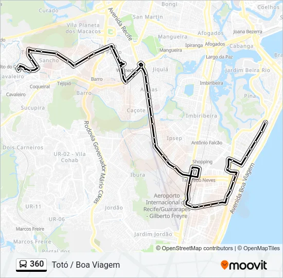 Mapa da linha 360 de ônibus