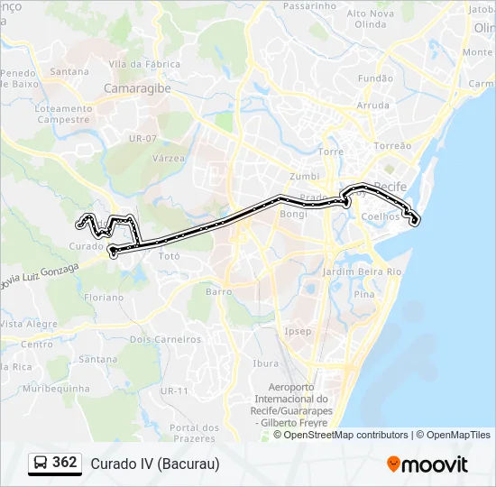 Mapa da linha 362 de ônibus