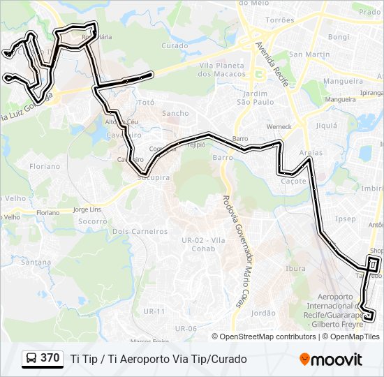 Mapa da linha 370 de ônibus