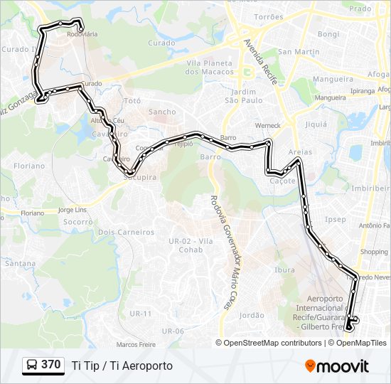 Mapa da linha 370 de ônibus