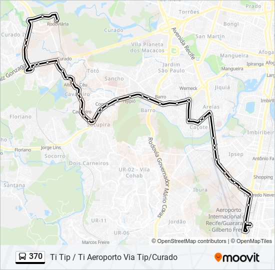 Mapa da linha 370 de ônibus