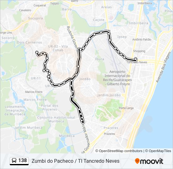 Mapa da linha 138 de ônibus