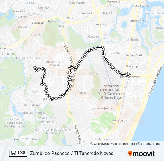 Mapa da linha 138 de ônibus