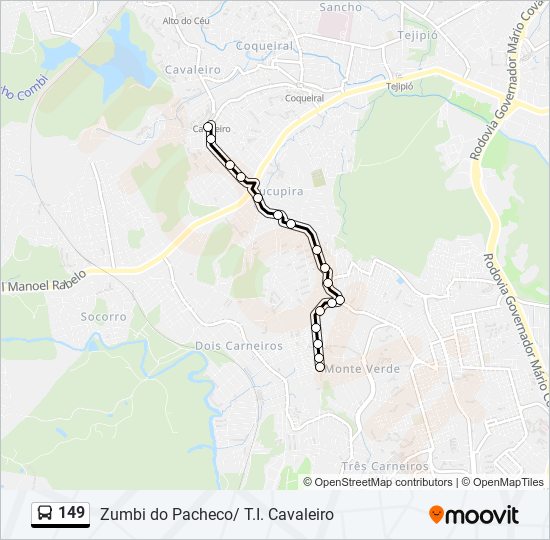 Mapa da linha 149 de ônibus