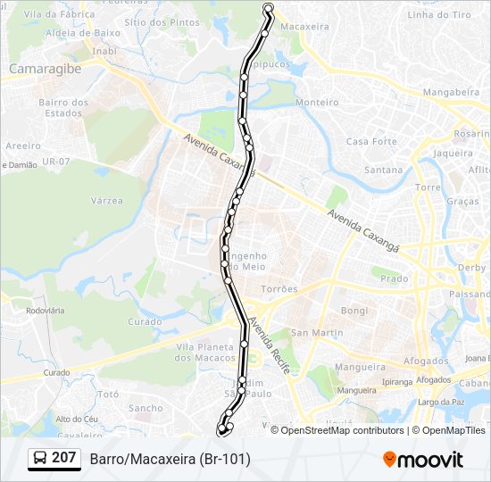Mapa da linha 207 de ônibus