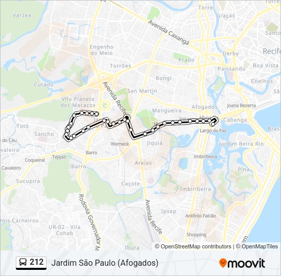 Mapa da linha 212 de ônibus