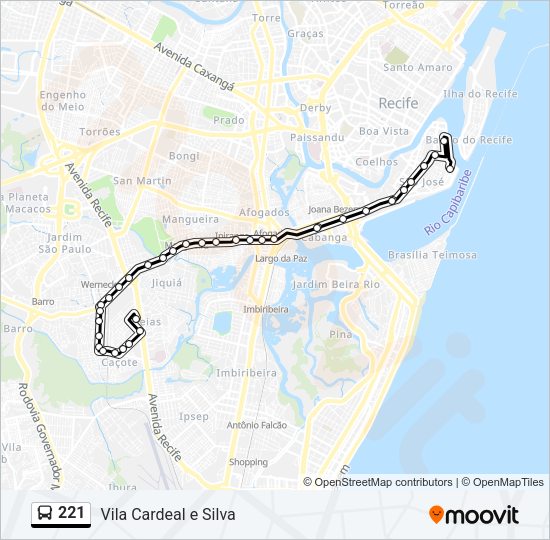 Mapa da linha 221 de ônibus