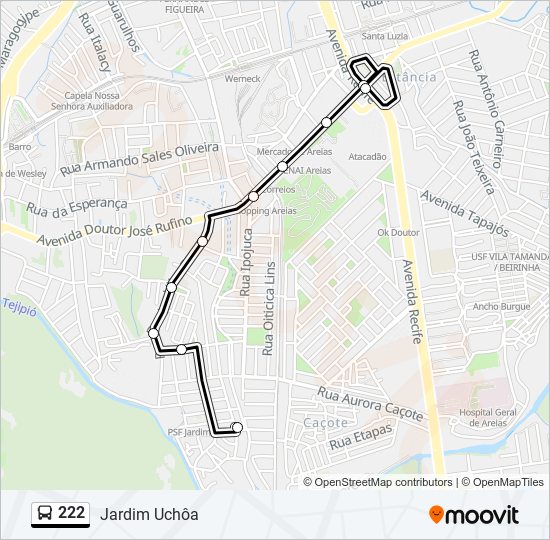 Mapa da linha 222 de ônibus