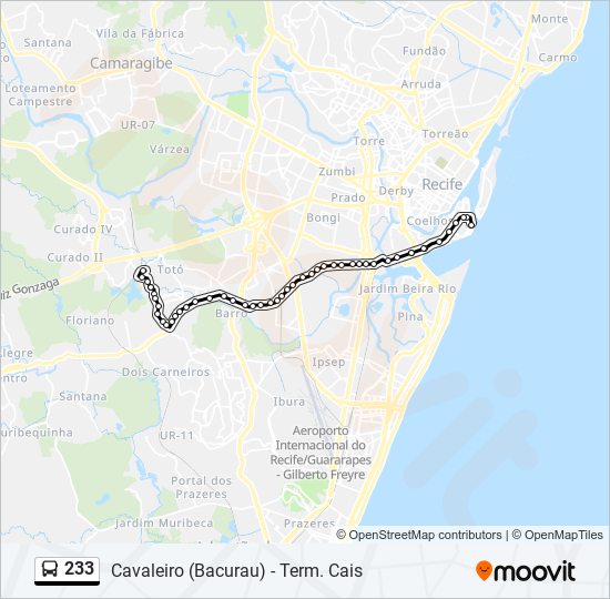 Mapa da linha 233 de ônibus