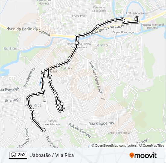 Rota da linha 252: horários, paradas e mapas - Jaboatão / Vila Rica  (Atualizado)
