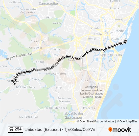 Mapa da linha 254 de ônibus